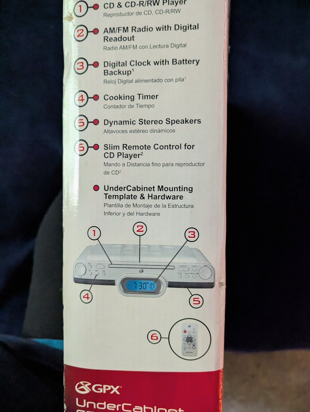 CD Player ,Under The Cabinet, AM, FM Radio. Remote Control